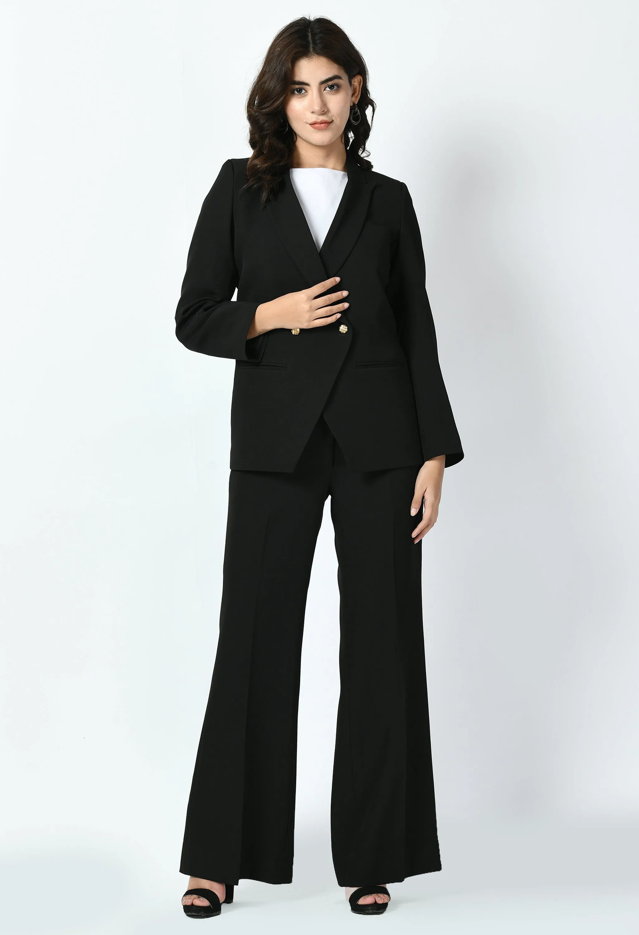 Exude Vitality Formal Blazer with Bootcut Trousers (Black)