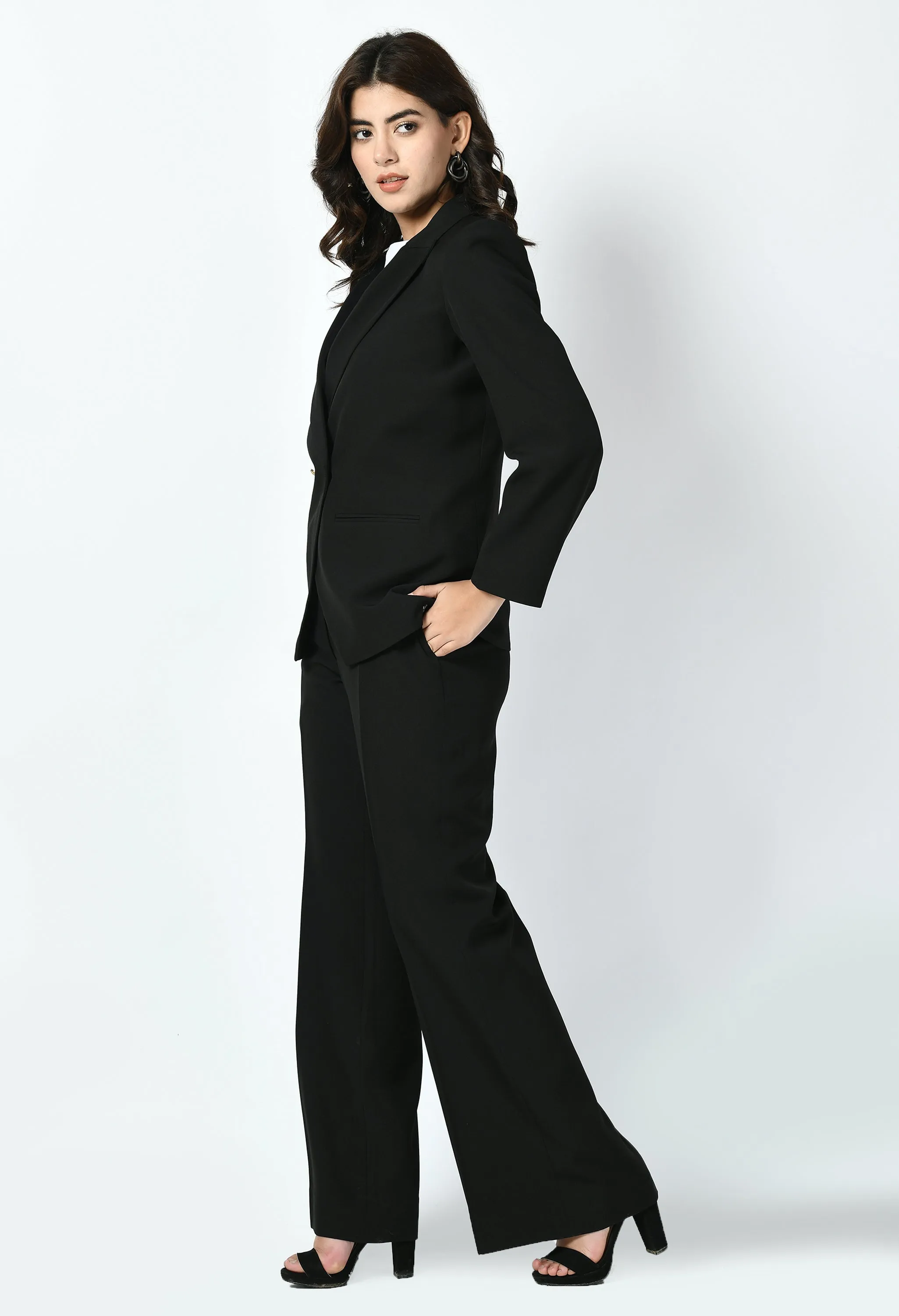 Exude Vitality Formal Blazer with Bootcut Trousers (Black)