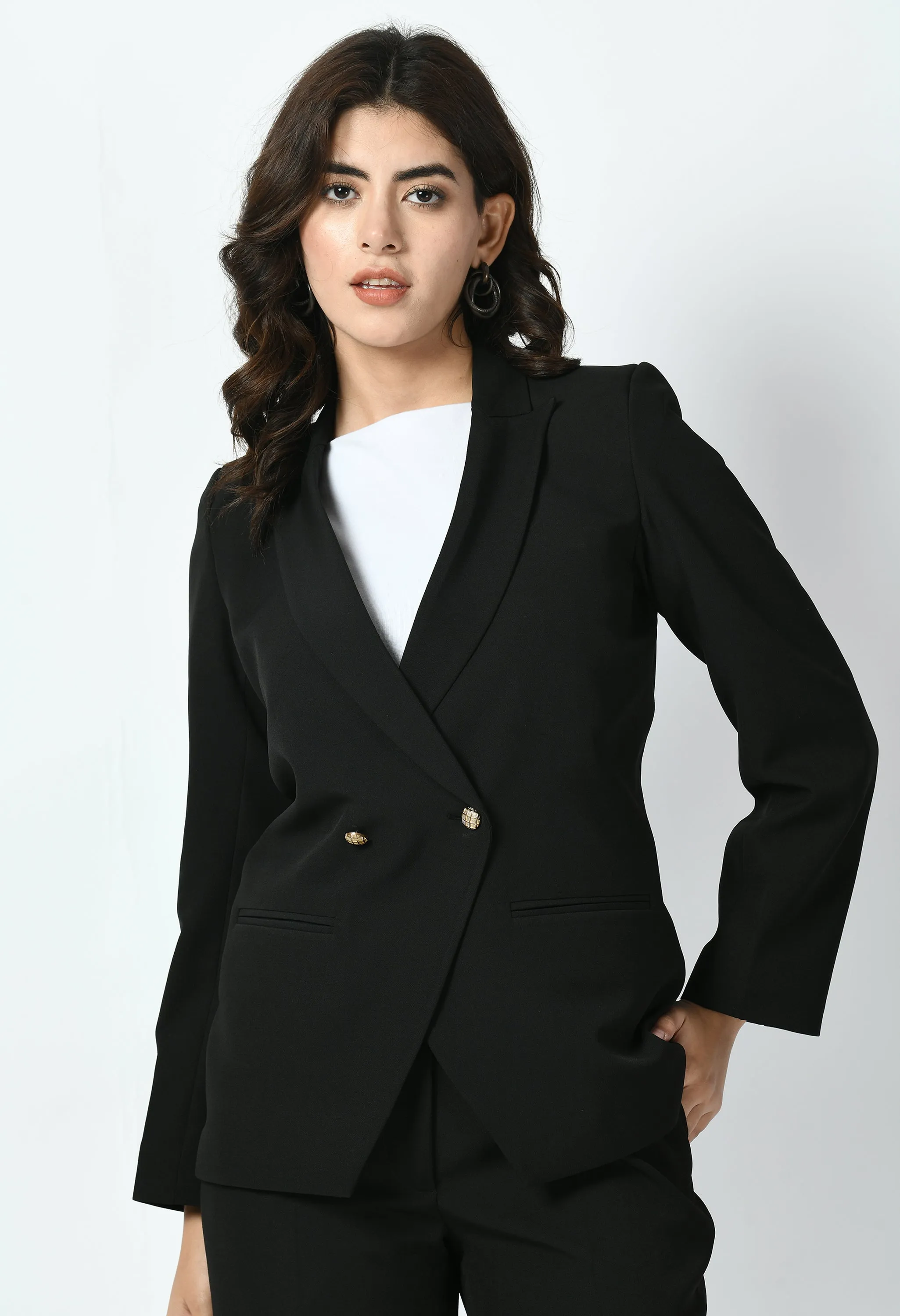 Exude Vitality Formal Blazer with Bootcut Trousers (Black)