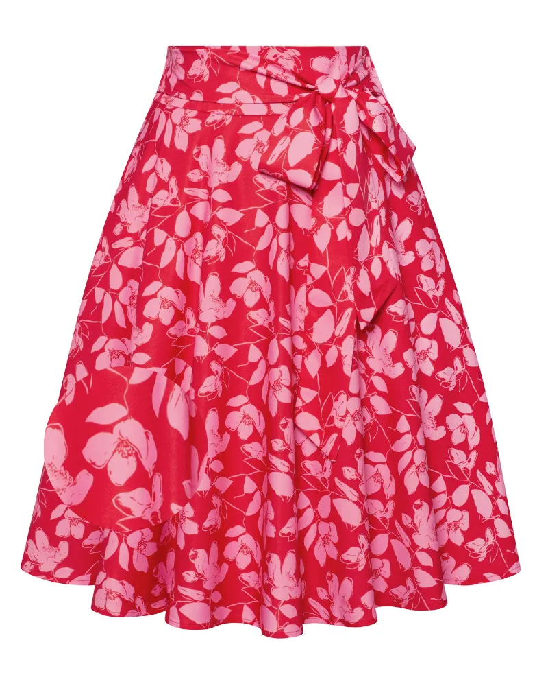 Floral Patterns Vintage High Waist A-Line Pockets Skirt Skater Flared Midi Skirts