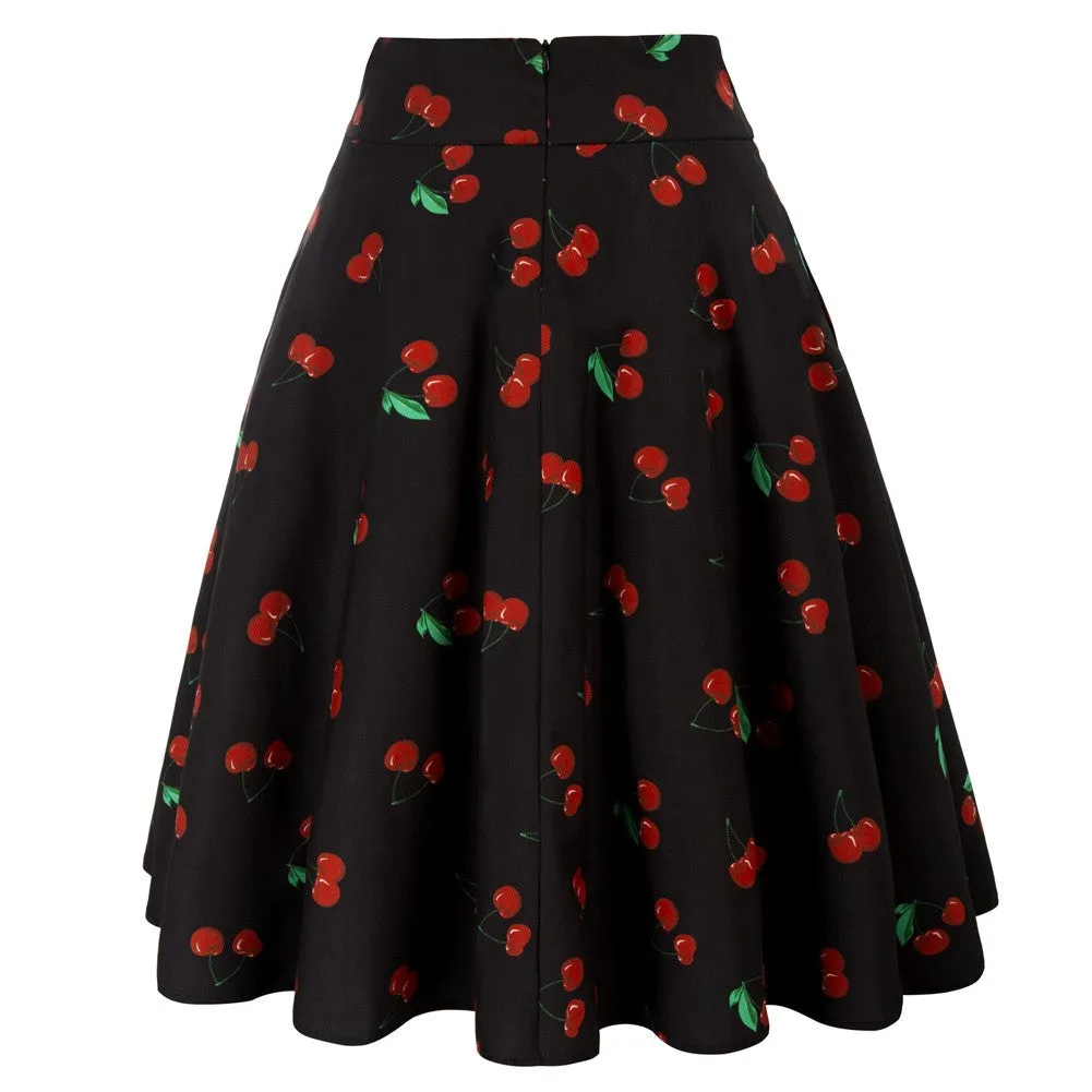 Floral Patterns Vintage High Waist A-Line Pockets Skirt Skater Flared Midi Skirts