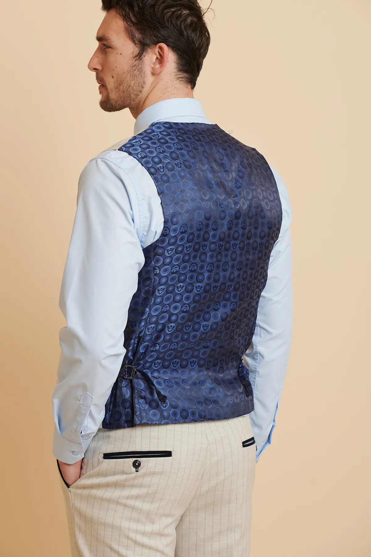 GRANT - Stone Double Breasted Pinstripe Waistcoat