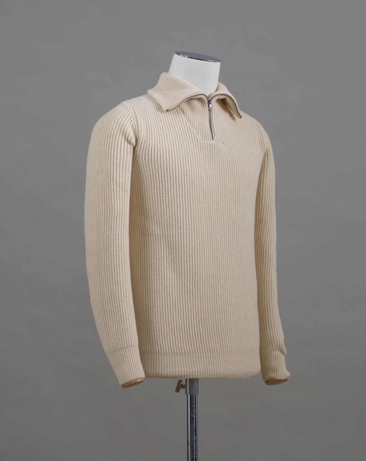 G.R.P. Firenze Wool & Cashmere Half-Zip Ribbed Knit / Ecru