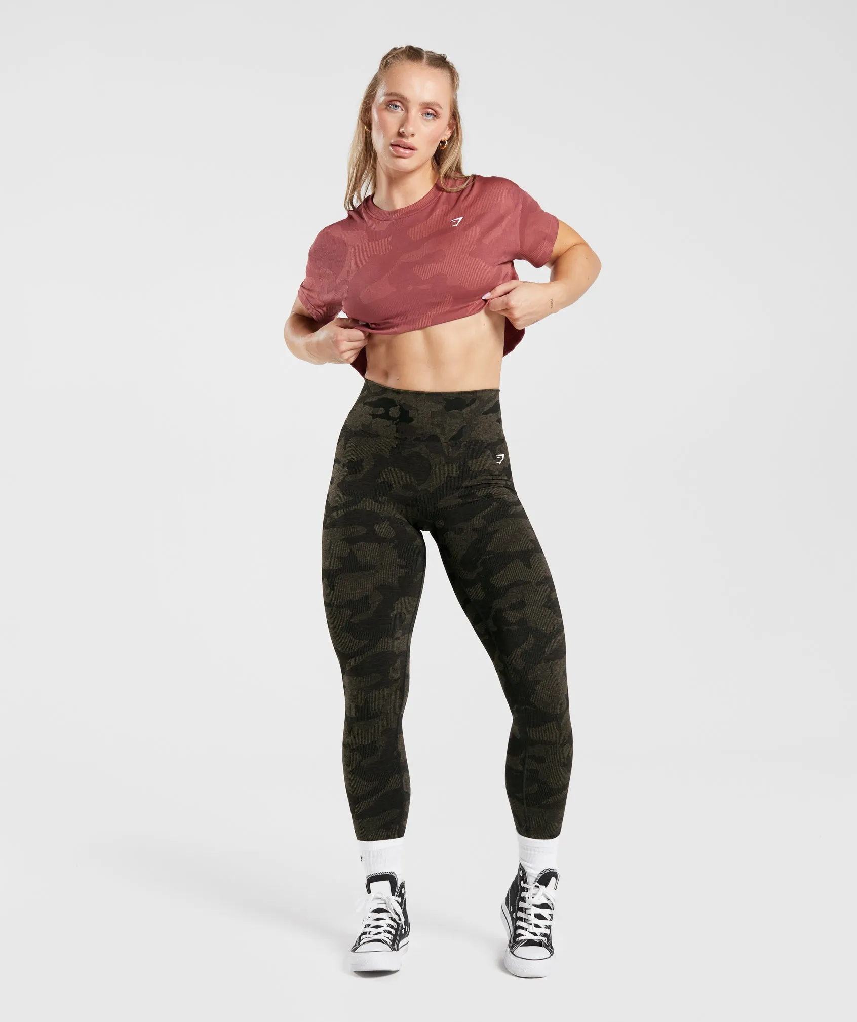 Gymshark Adapt Camo Seamless Ribbed Crop Top - Soft Berry/Sunbaked Pink