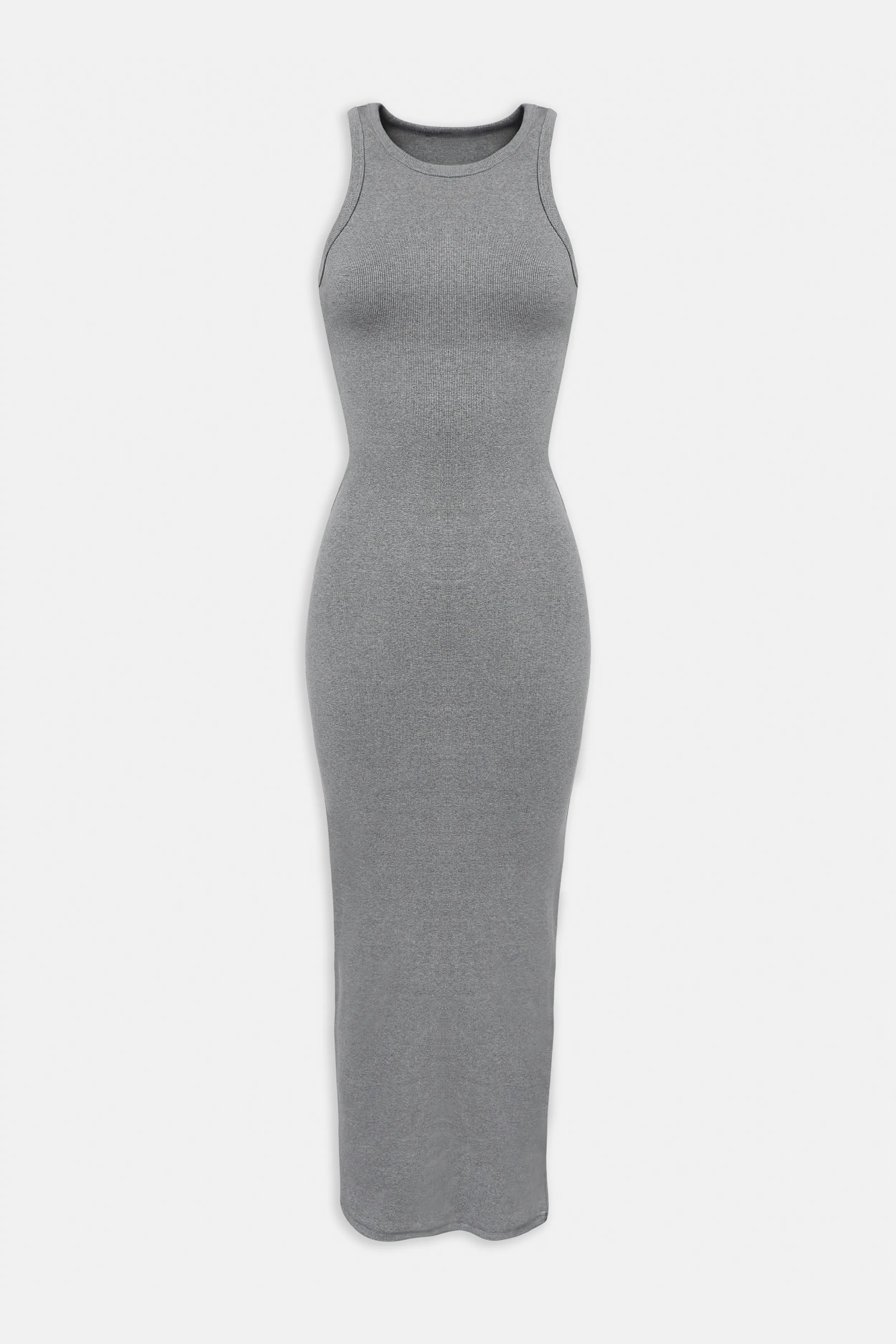 Heavy Ribbed Racer Maxi Dress - Grey Marl