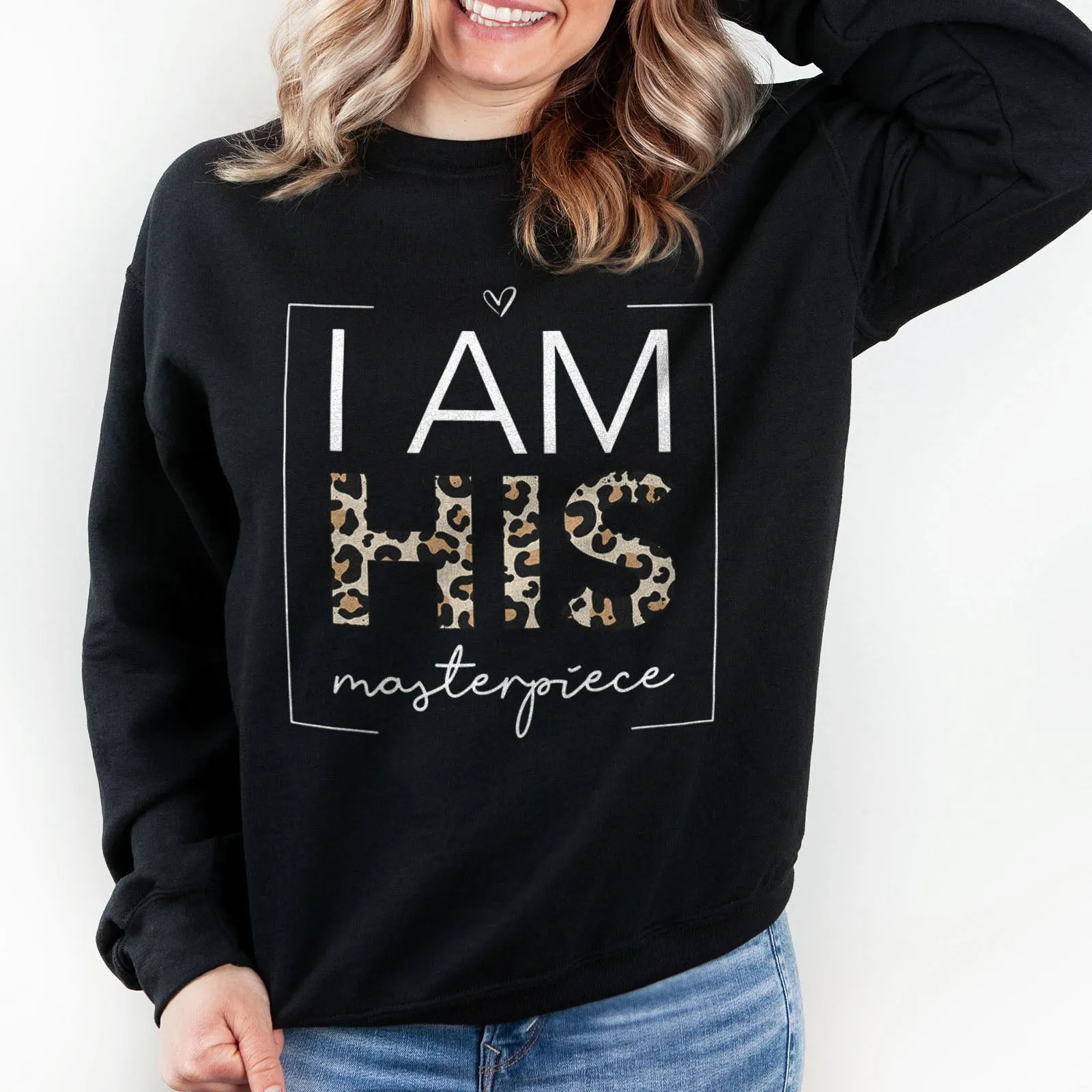 I Am His Masterpiece Leopard Sweatshirt