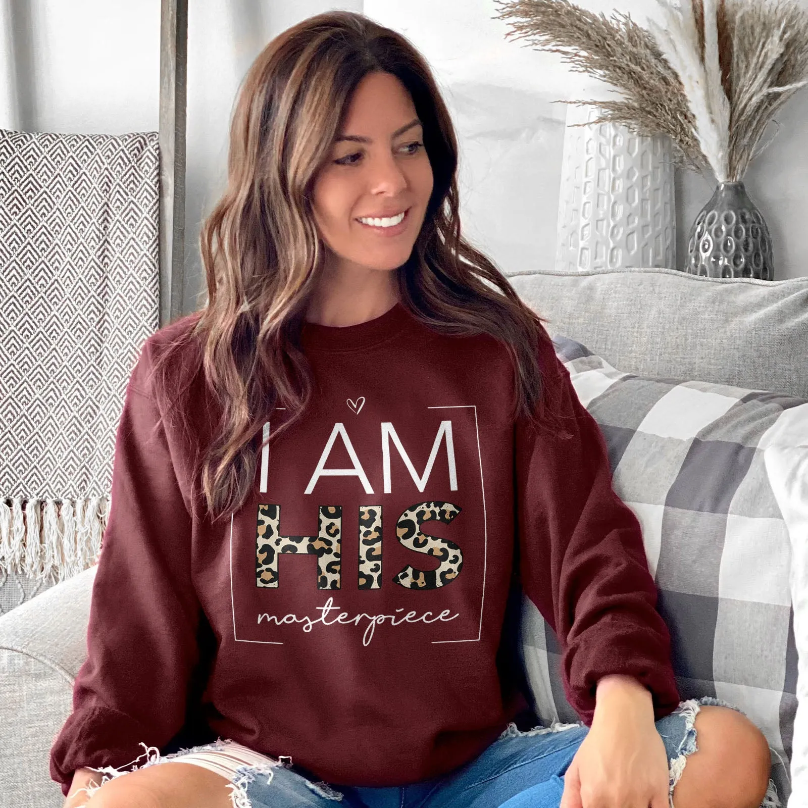 I Am His Masterpiece Leopard Sweatshirt