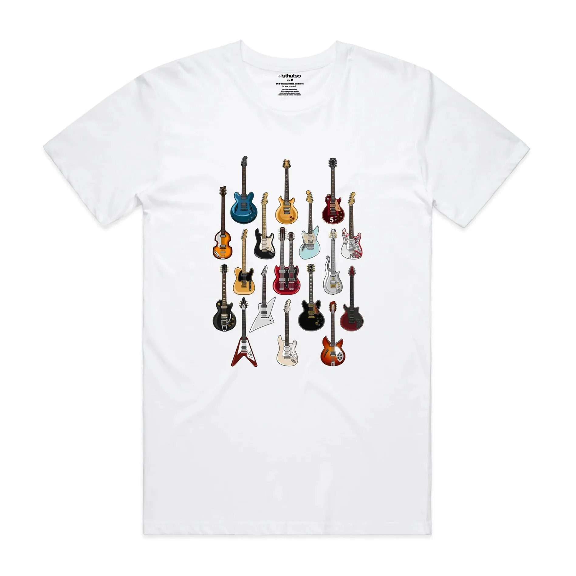 Isthatso Cotton Graphic T Shirt - Famous Guitars - White