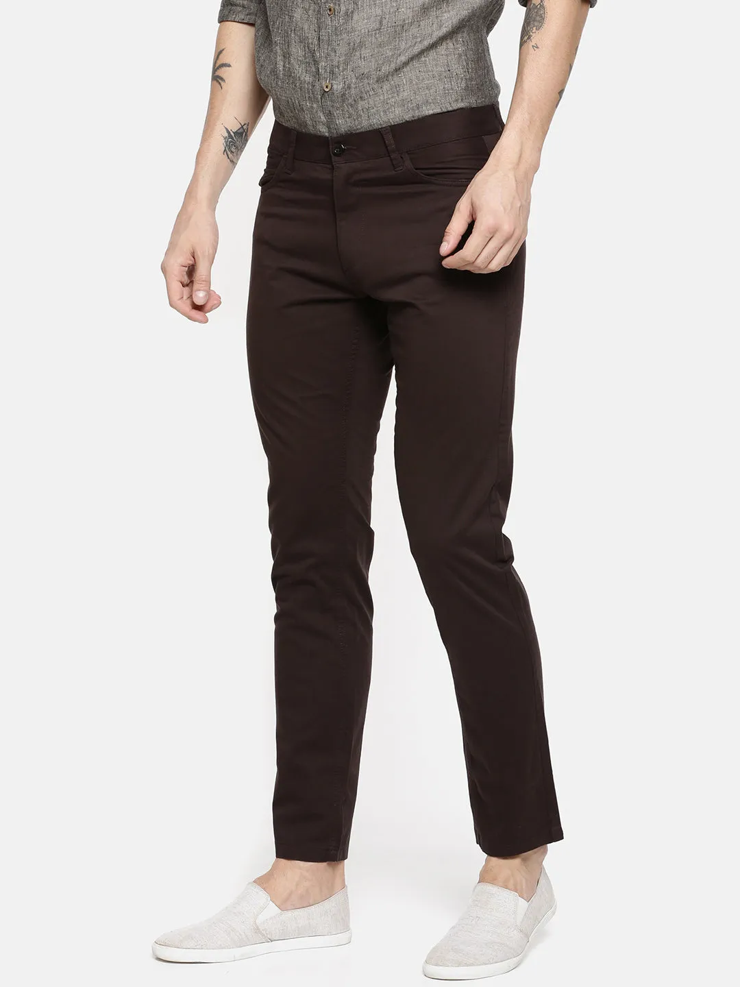 JDC Casual Solid Trouser-Dark Brown