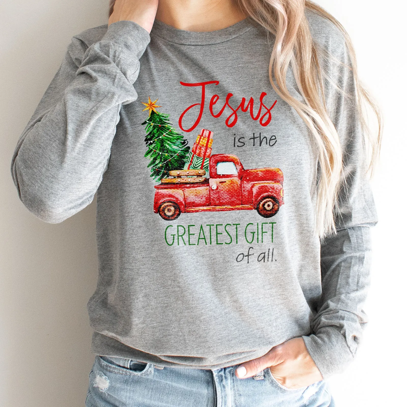 Jesus Is The Greatest Gift Red Truck Long Sleeve