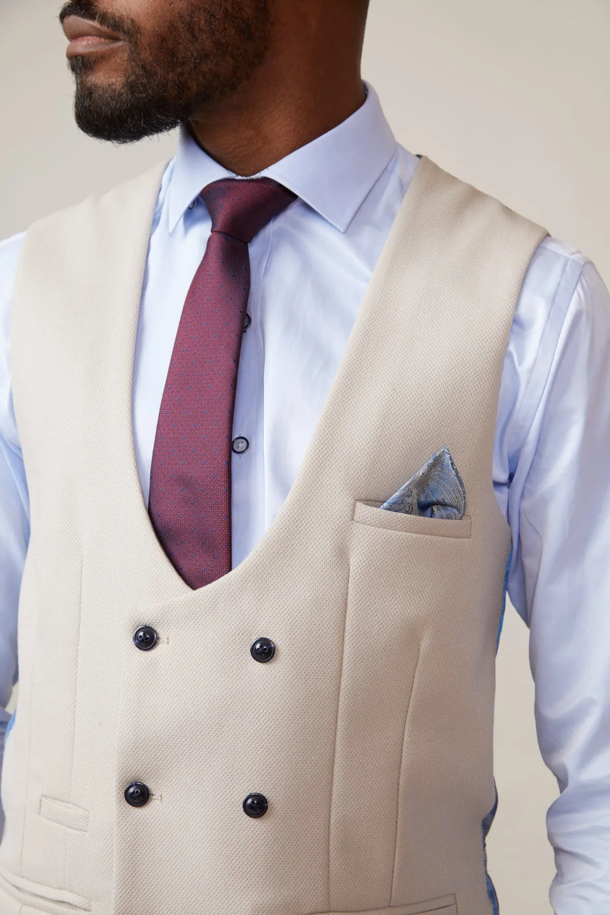 KELVIN - Stone Double Breasted Waistcoat