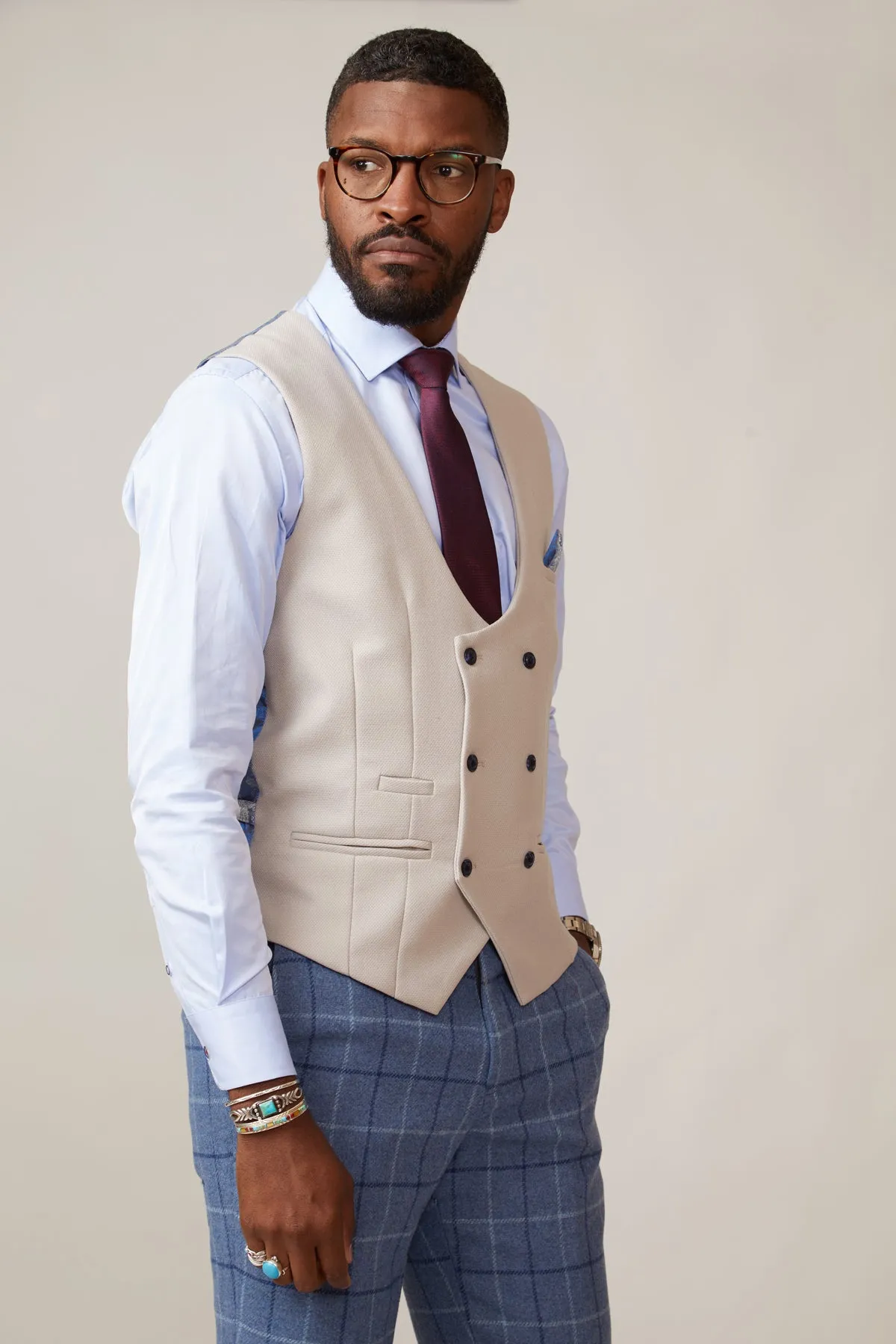 KELVIN - Stone Double Breasted Waistcoat