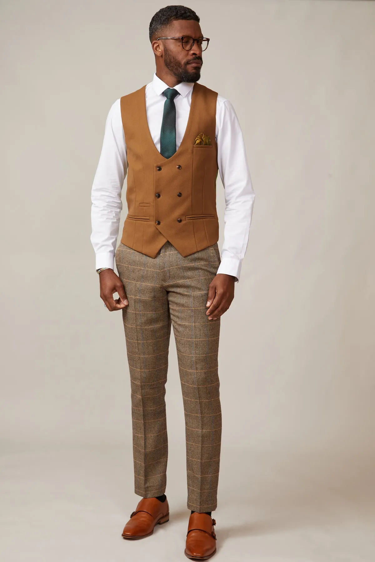 KELVIN - Tan Double Breasted Waistcoat