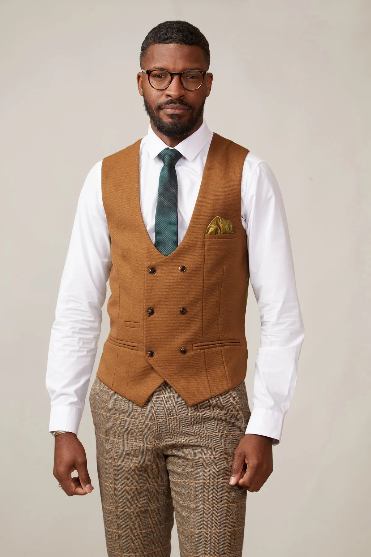 KELVIN - Tan Double Breasted Waistcoat