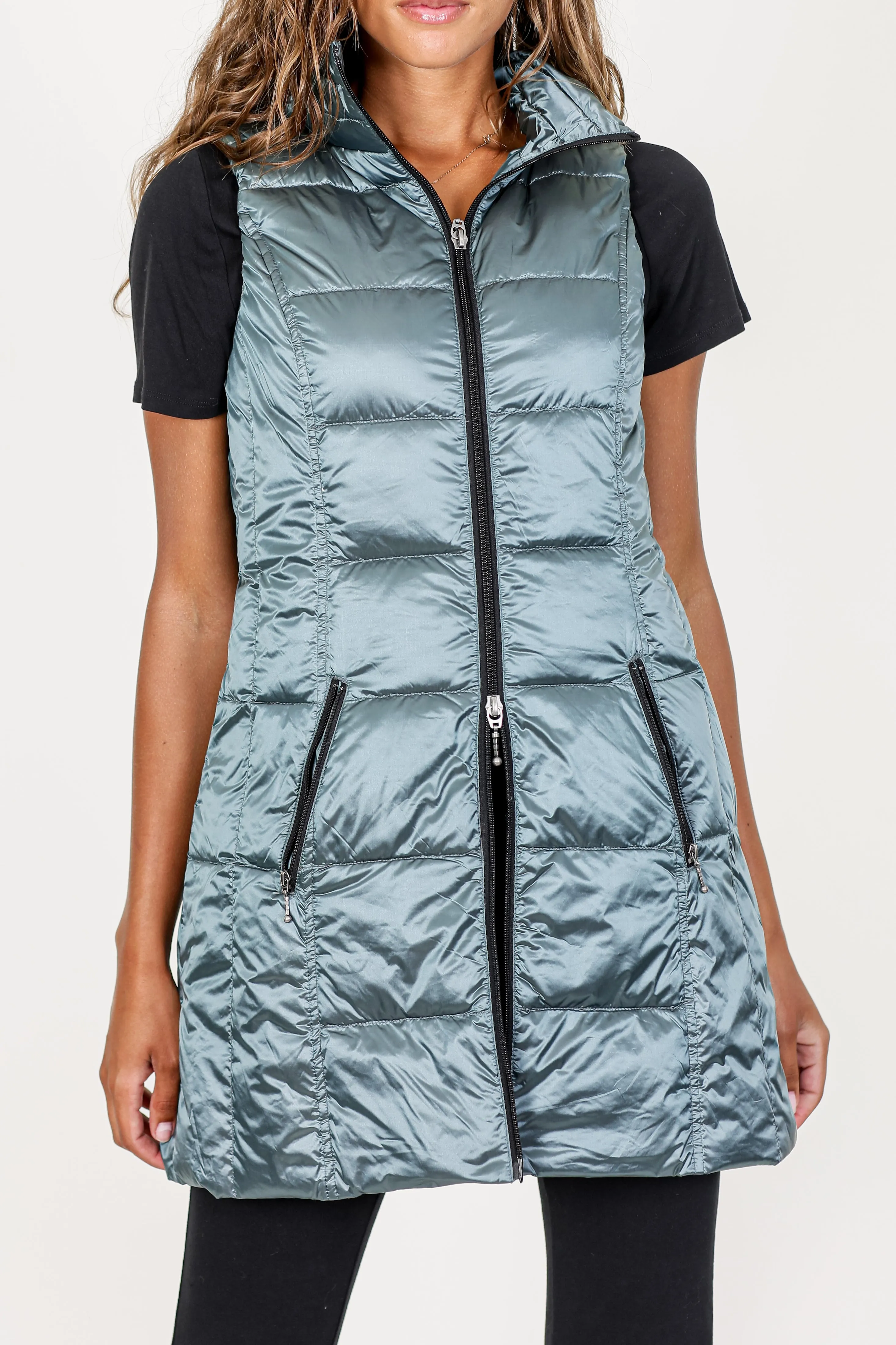 Long Metallic Down Vest