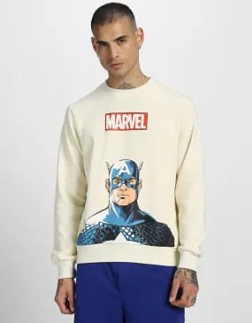 Marvel Beige Sweatshirt with Front Graphic Print