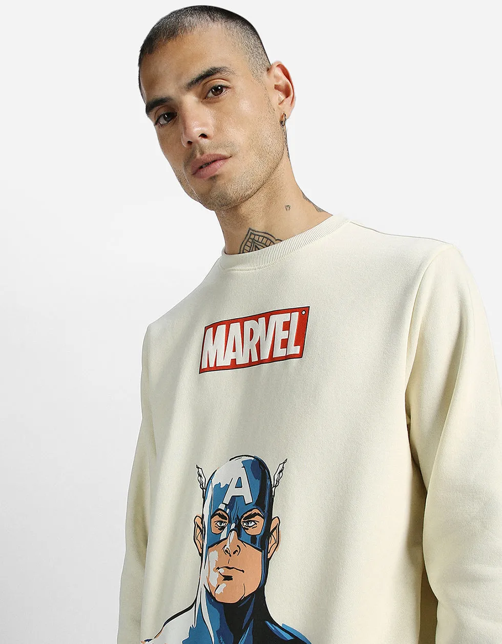 Marvel Beige Sweatshirt with Front Graphic Print