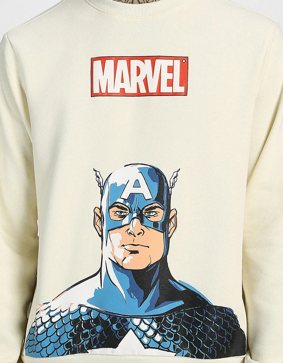 Marvel Beige Sweatshirt with Front Graphic Print