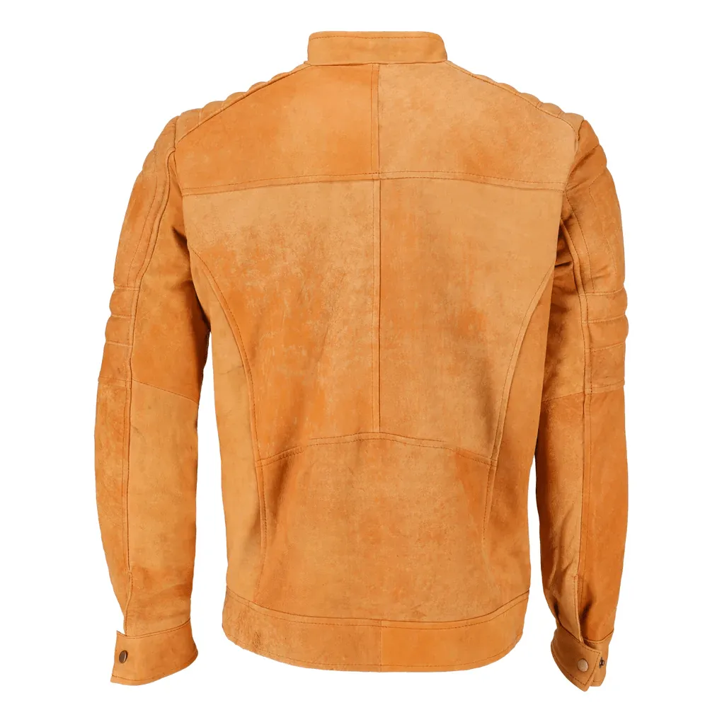 Mens Biker Distressed Suede Camel Leather Jacket