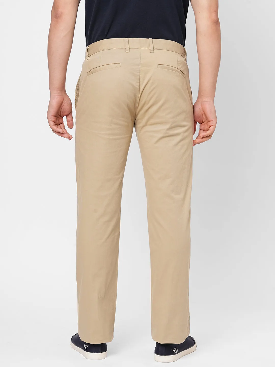 Men's Khaki Cotton Lycra Regular Fit Pant