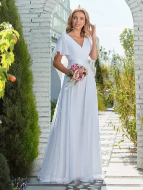 Minimalist A-Line Wholesale Chiffon Wedding Dress with Satin Belt