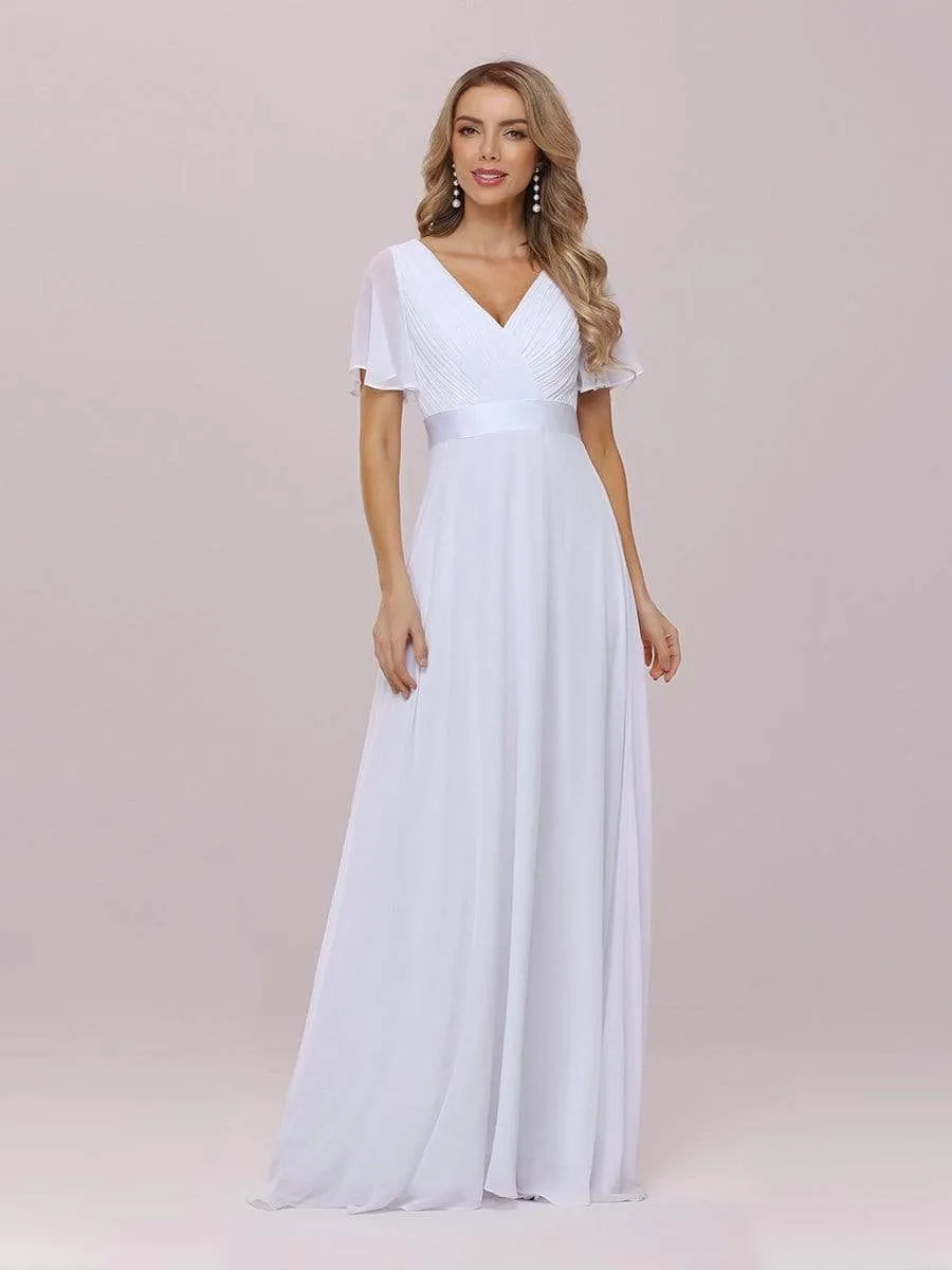 Minimalist A-Line Wholesale Chiffon Wedding Dress with Satin Belt