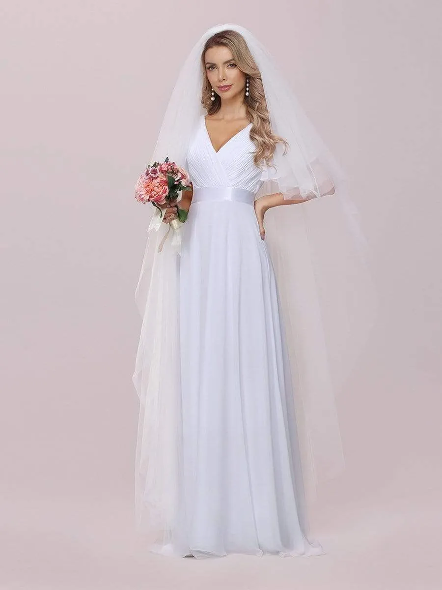 Minimalist A-Line Wholesale Chiffon Wedding Dress with Satin Belt