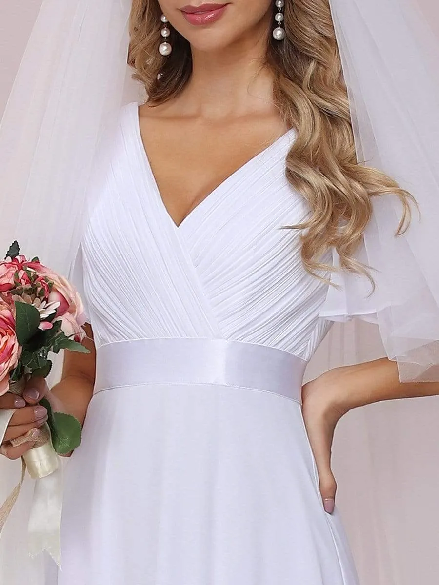 Minimalist A-Line Wholesale Chiffon Wedding Dress with Satin Belt