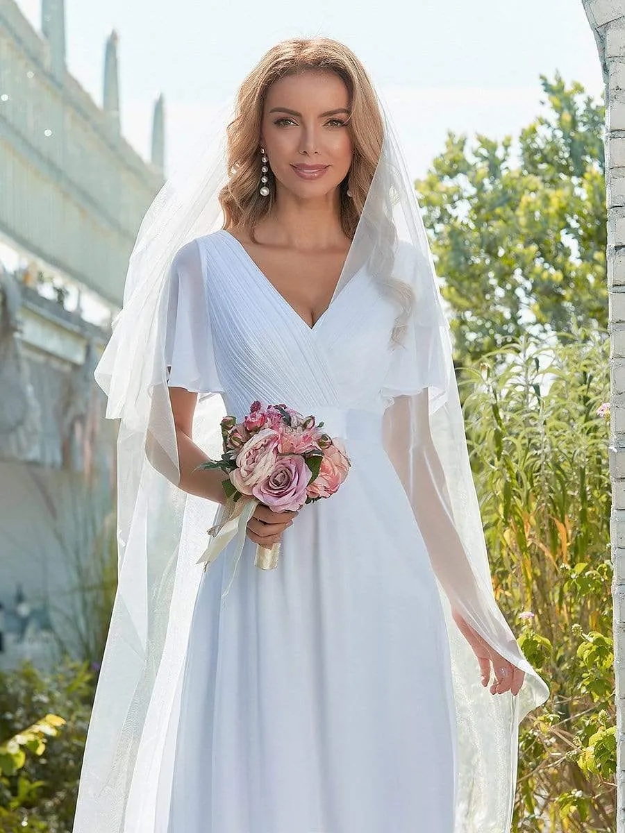 Minimalist A-Line Wholesale Chiffon Wedding Dress with Satin Belt