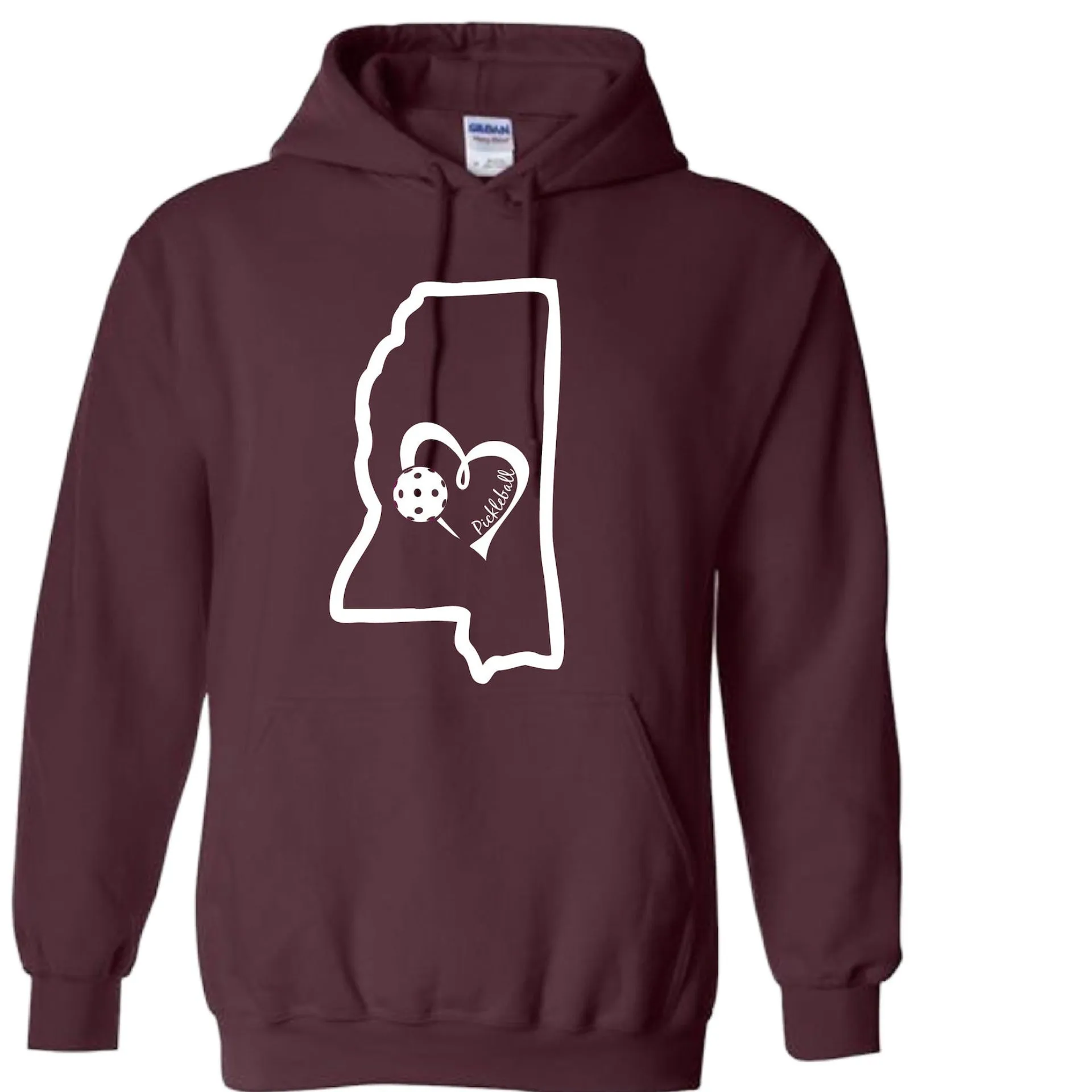 Mississippi State With Pickleball Love | Unisex Hoodie Pickleball Sweatshirt | 50% Cotton 50% Polyester