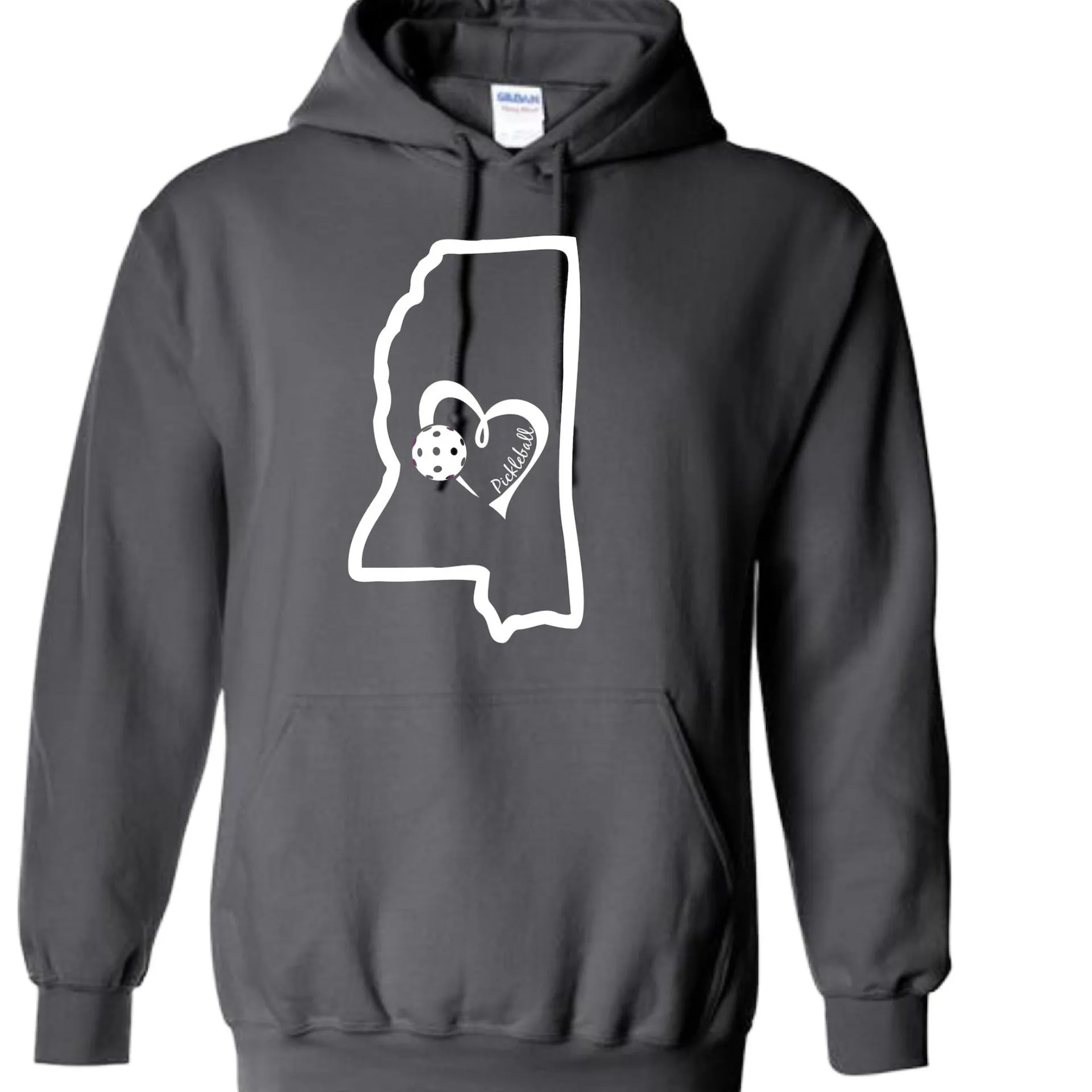 Mississippi State With Pickleball Love | Unisex Hoodie Pickleball Sweatshirt | 50% Cotton 50% Polyester