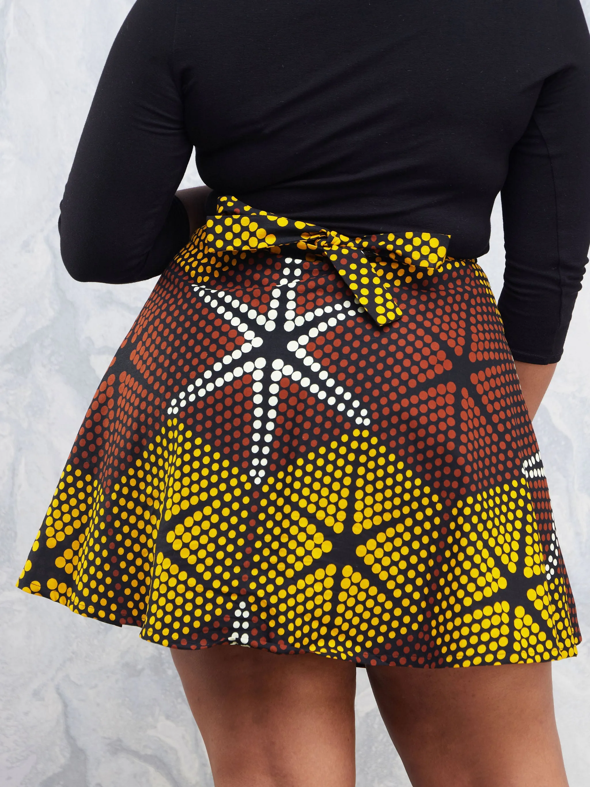 Nimali Mini A-Line Skirt - Black / Yellow Polka Ankara