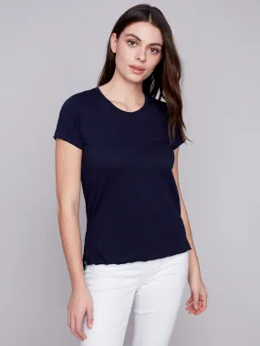 Organic Cotton Slub Knit T-Shirt - Navy