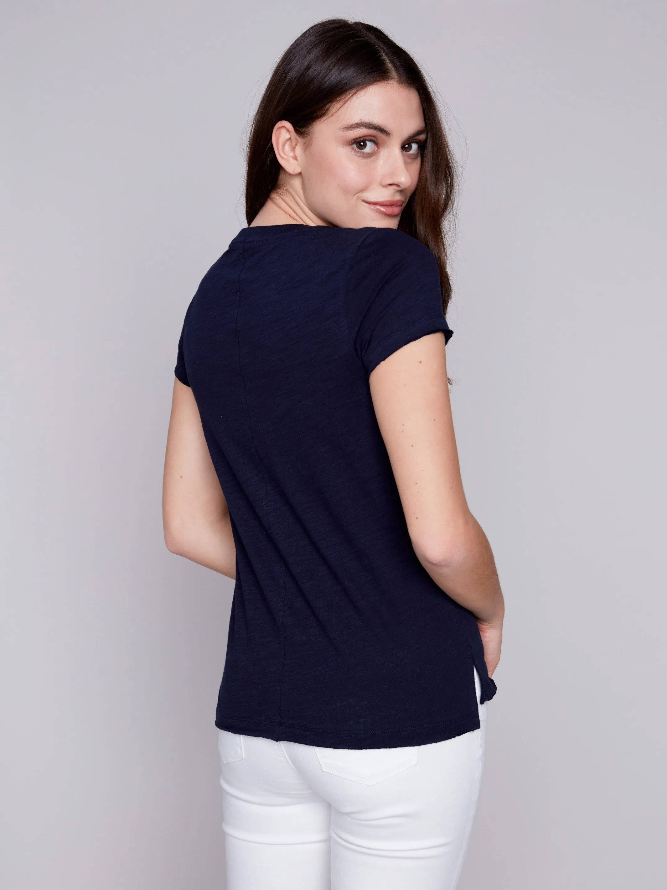 Organic Cotton Slub Knit T-Shirt - Navy