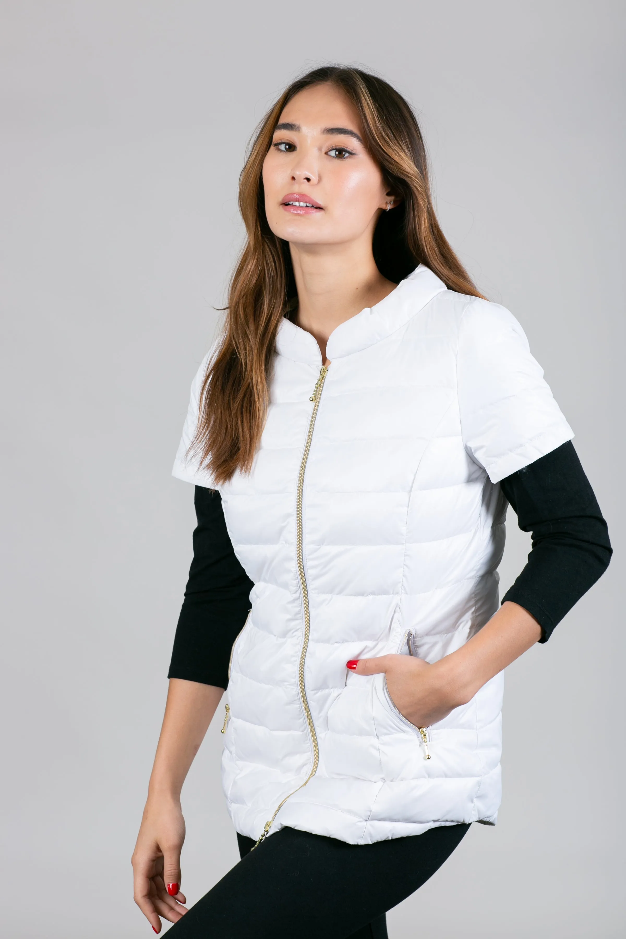 Quilted Short Sleeve Shirttail Jacket