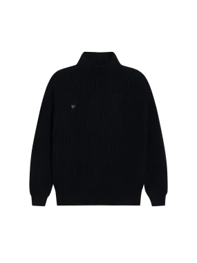 Recycled Cashmere Funnel-Neck Sweater—black