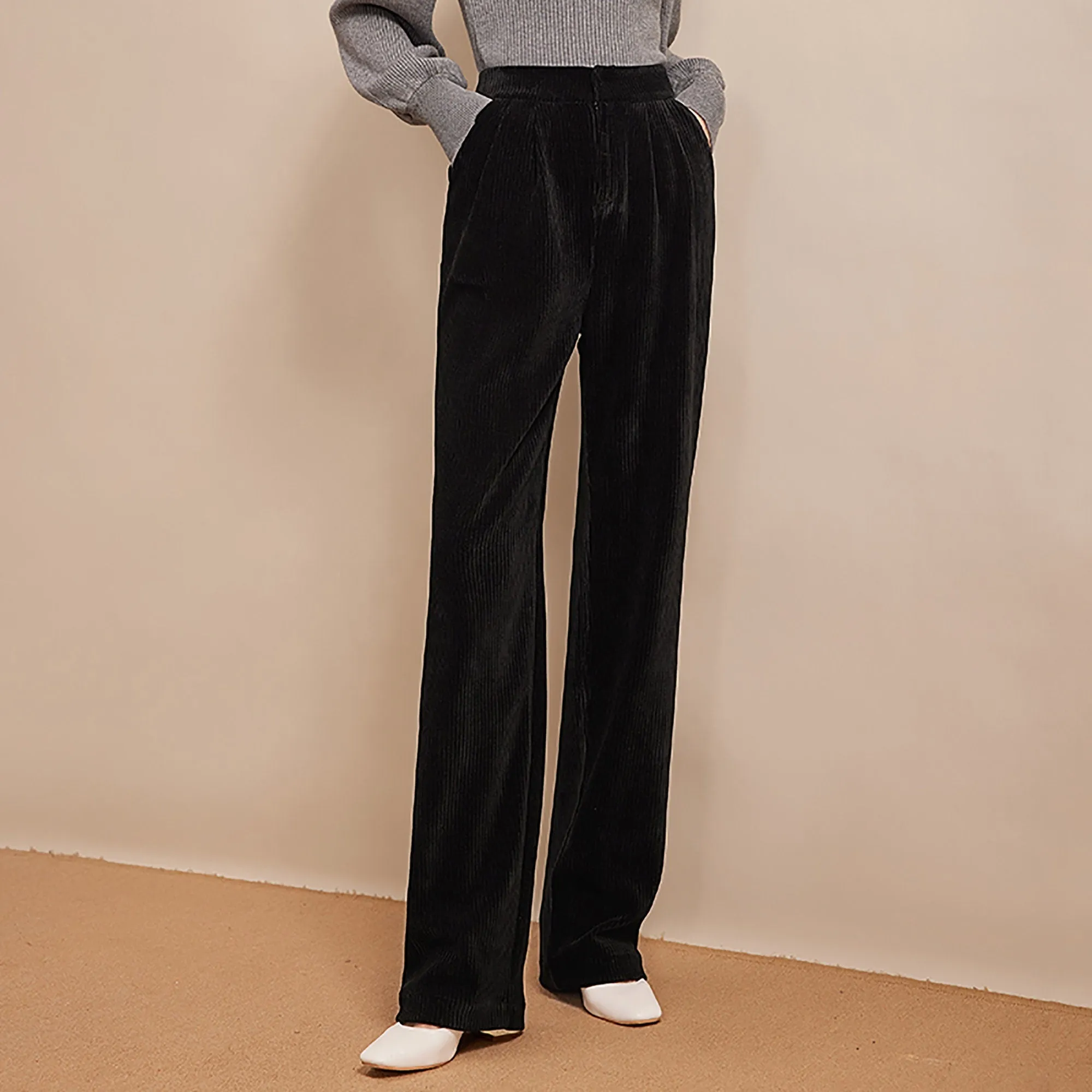 Ribbed Wide Leg Full Length Pants