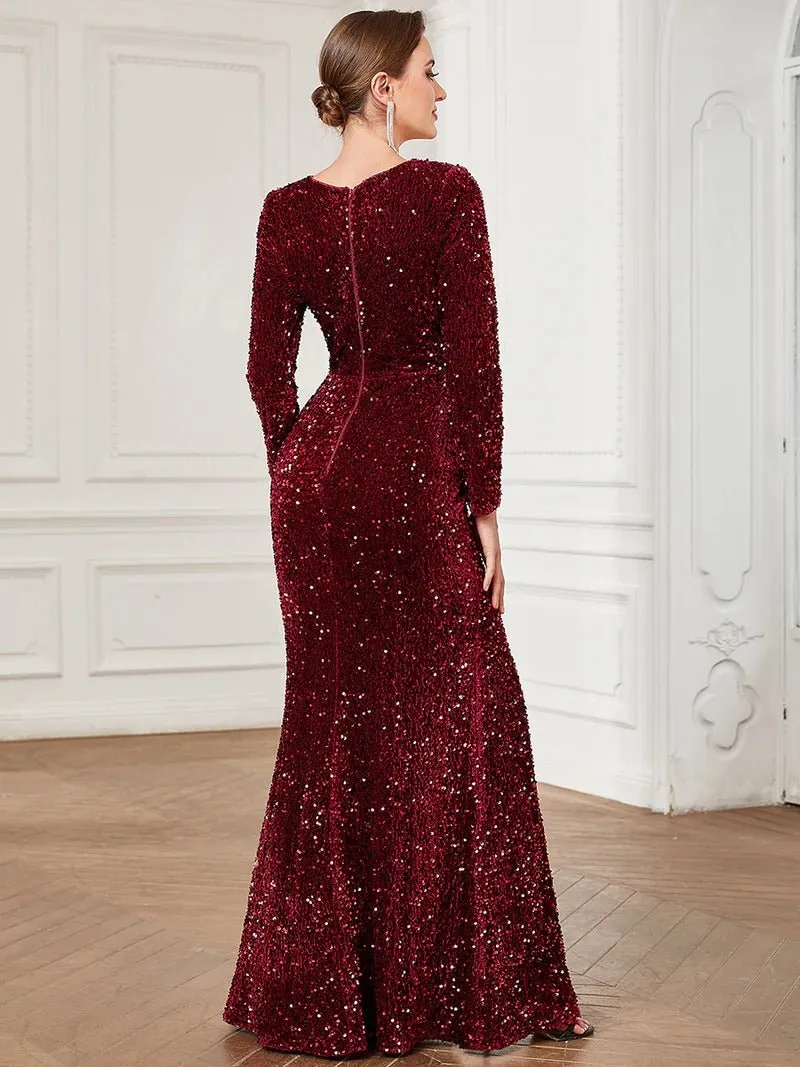 Shiny Long Sleeves Sweetheart Neck Fishtail Evening Dresses