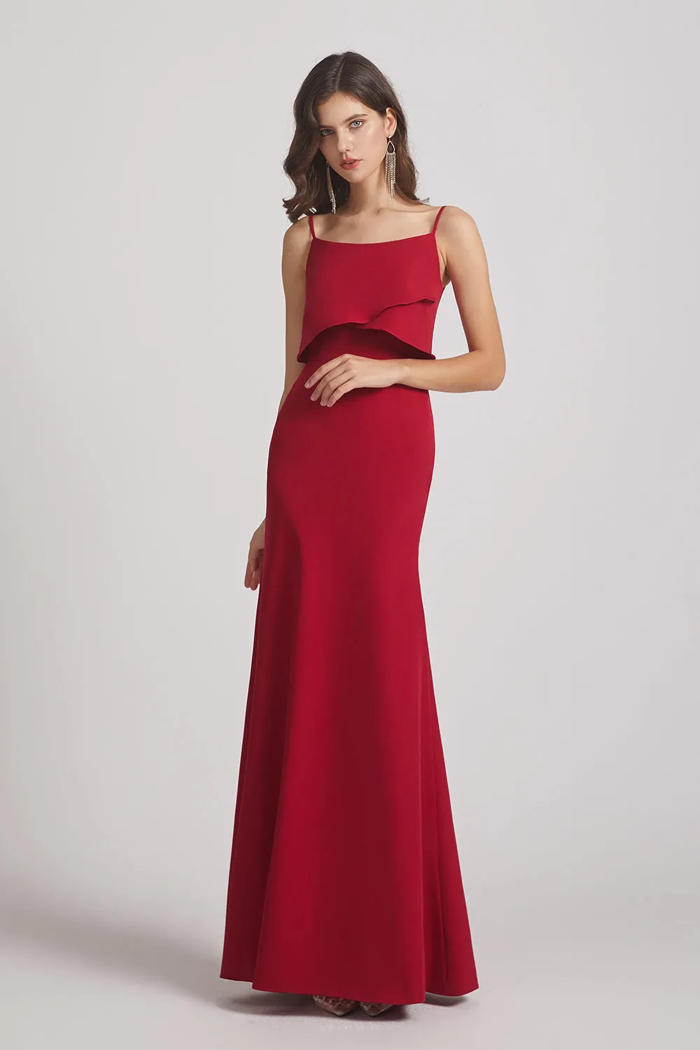 Spaghetti Straps Tiered Top Long Bridesmaid Dresses (AF0011)