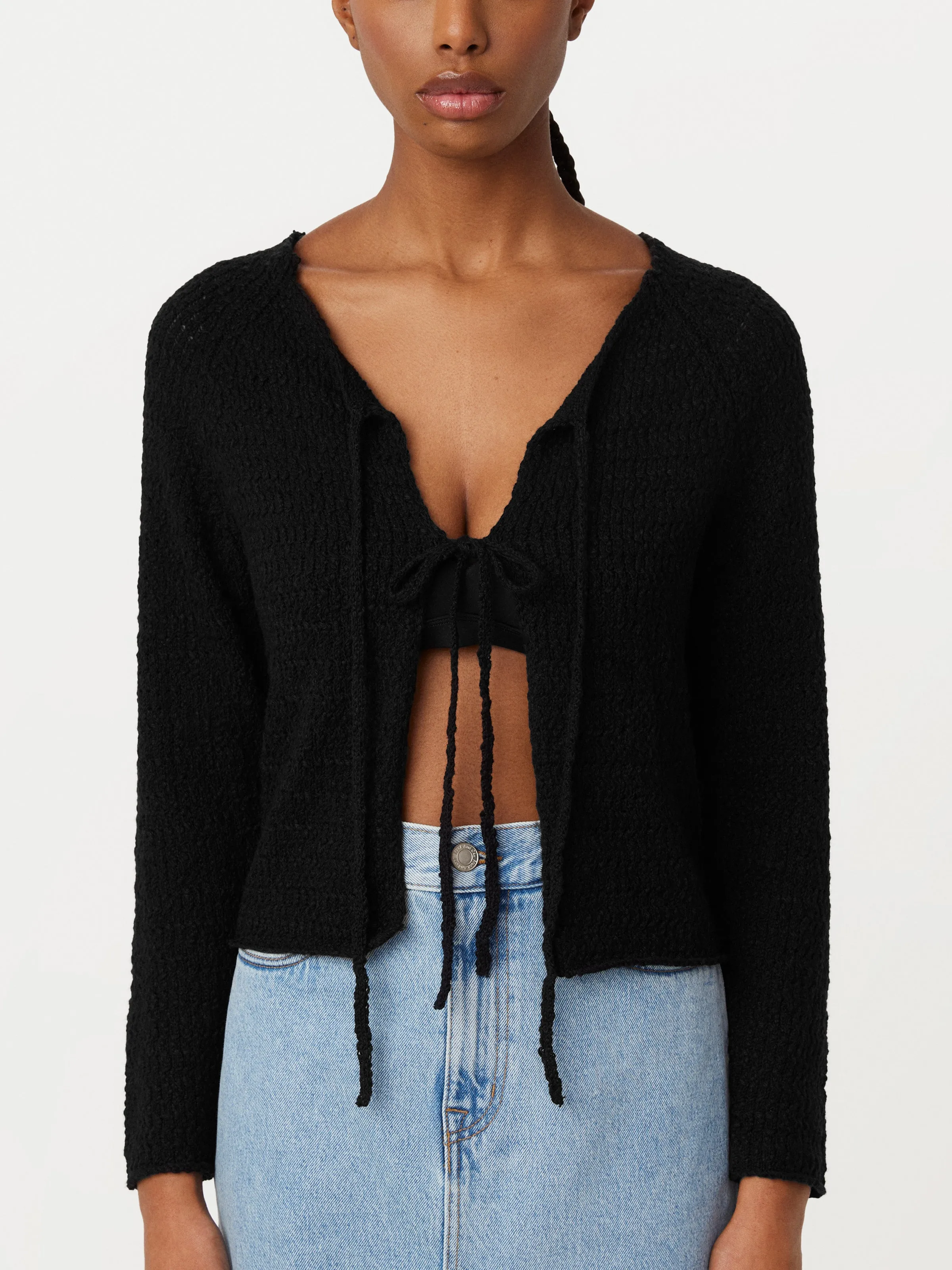 The Crochet Knit Cardigan in Black