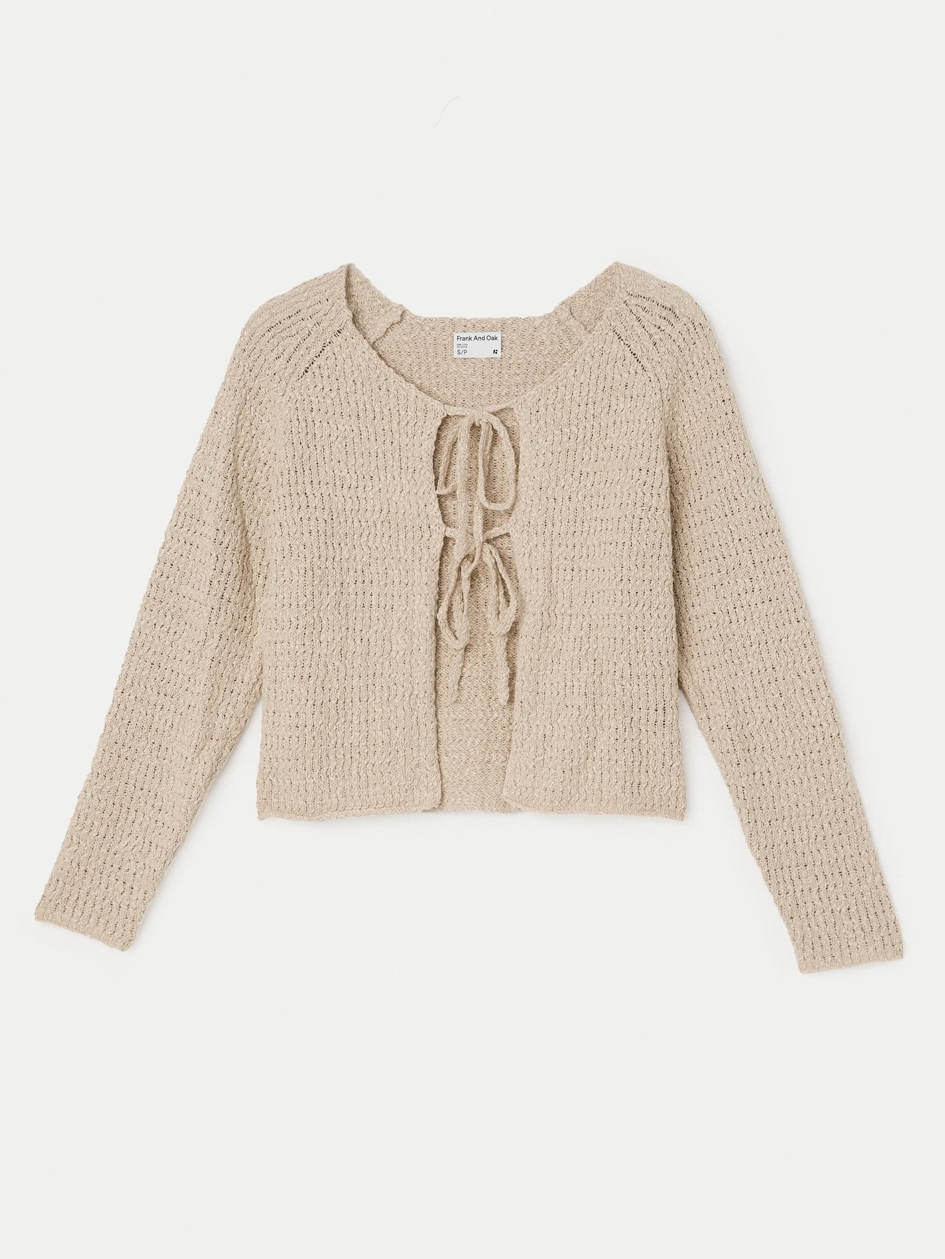 The Crochet Knit Cardigan in Light Beige