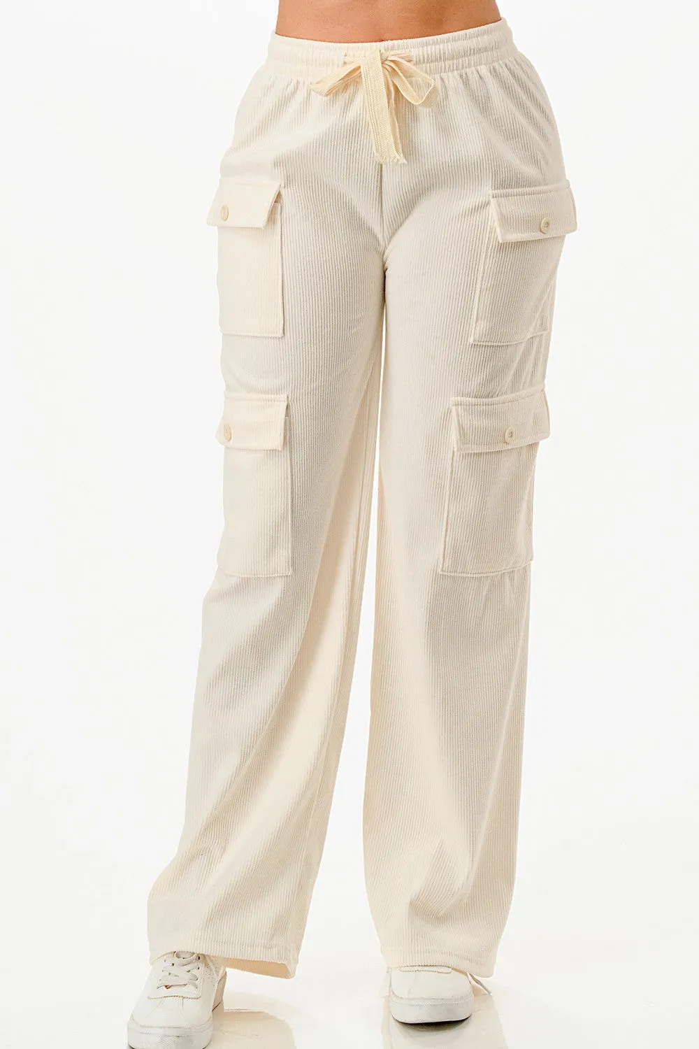 Tie Front Corduroy Cargo Pants