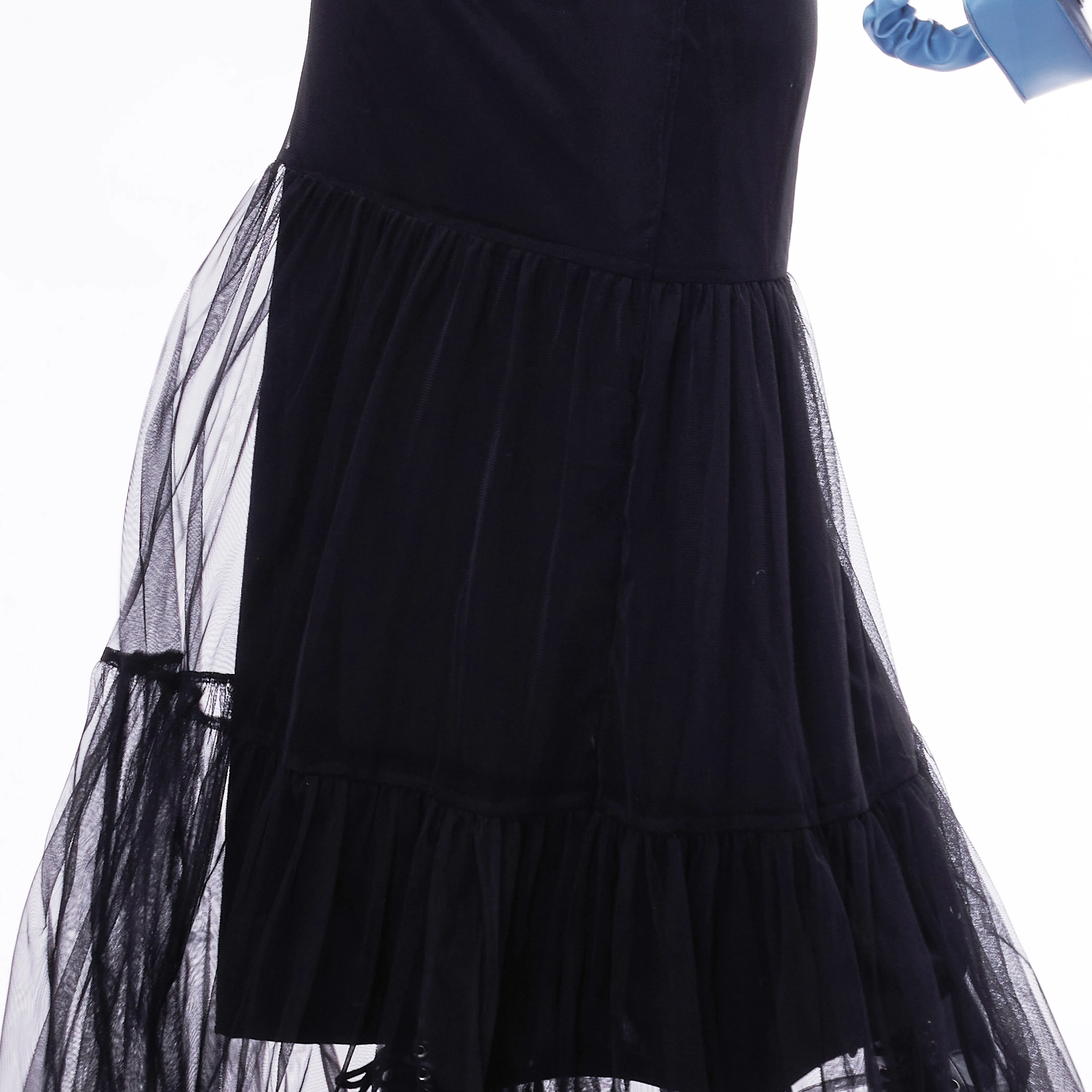 Tier Black Mesh Maxi Skirt