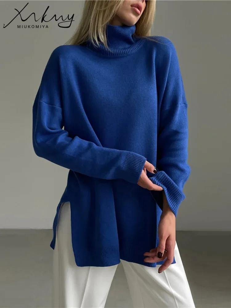 Turtleneck Side Split Knitted Sweater