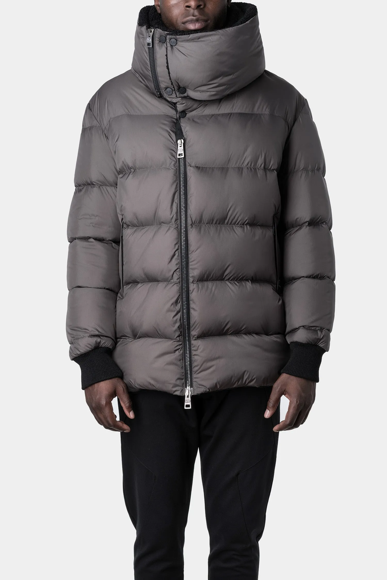 Vegan high neck puffer jacket, Mud grey