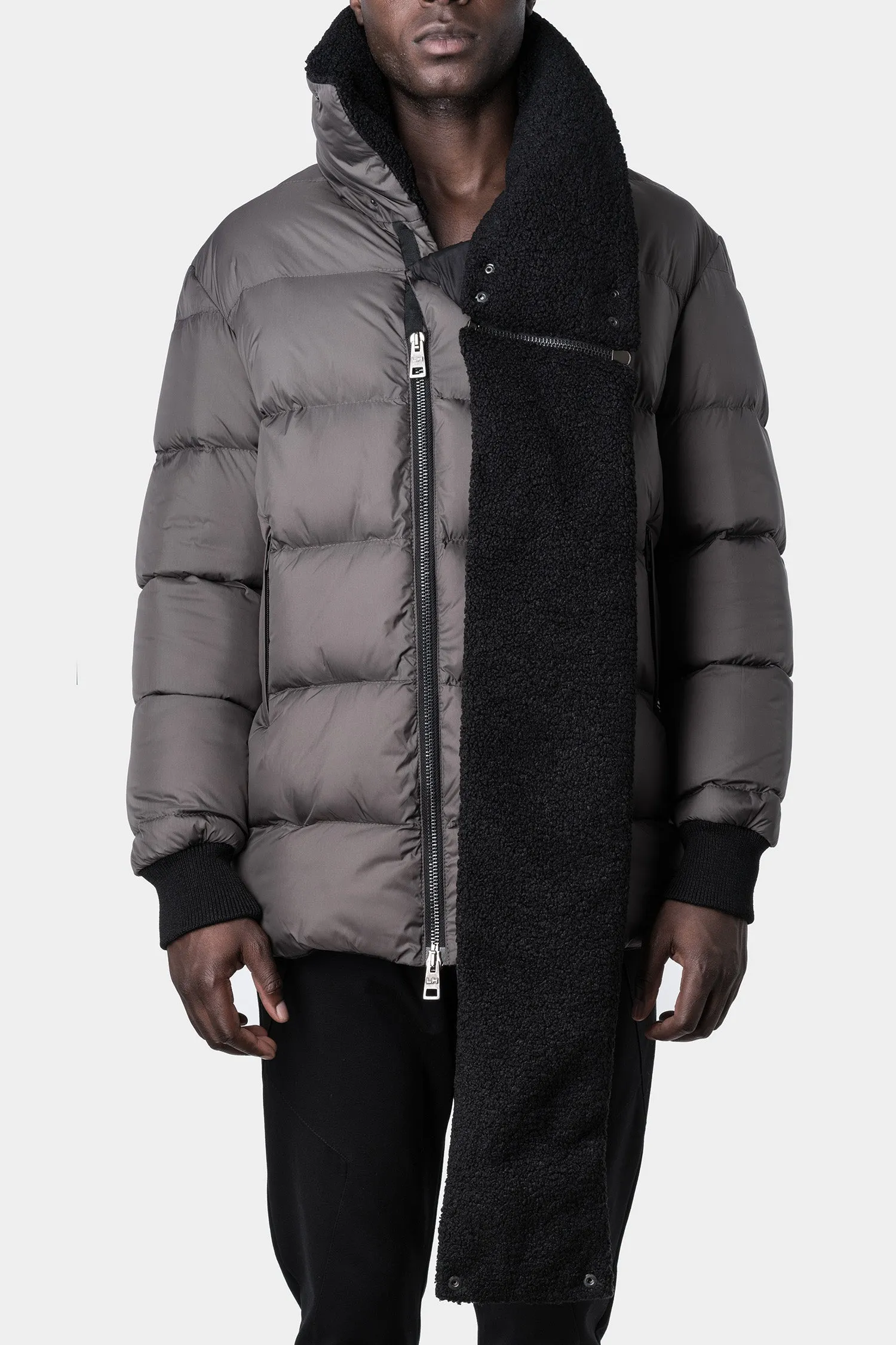 Vegan high neck puffer jacket, Mud grey