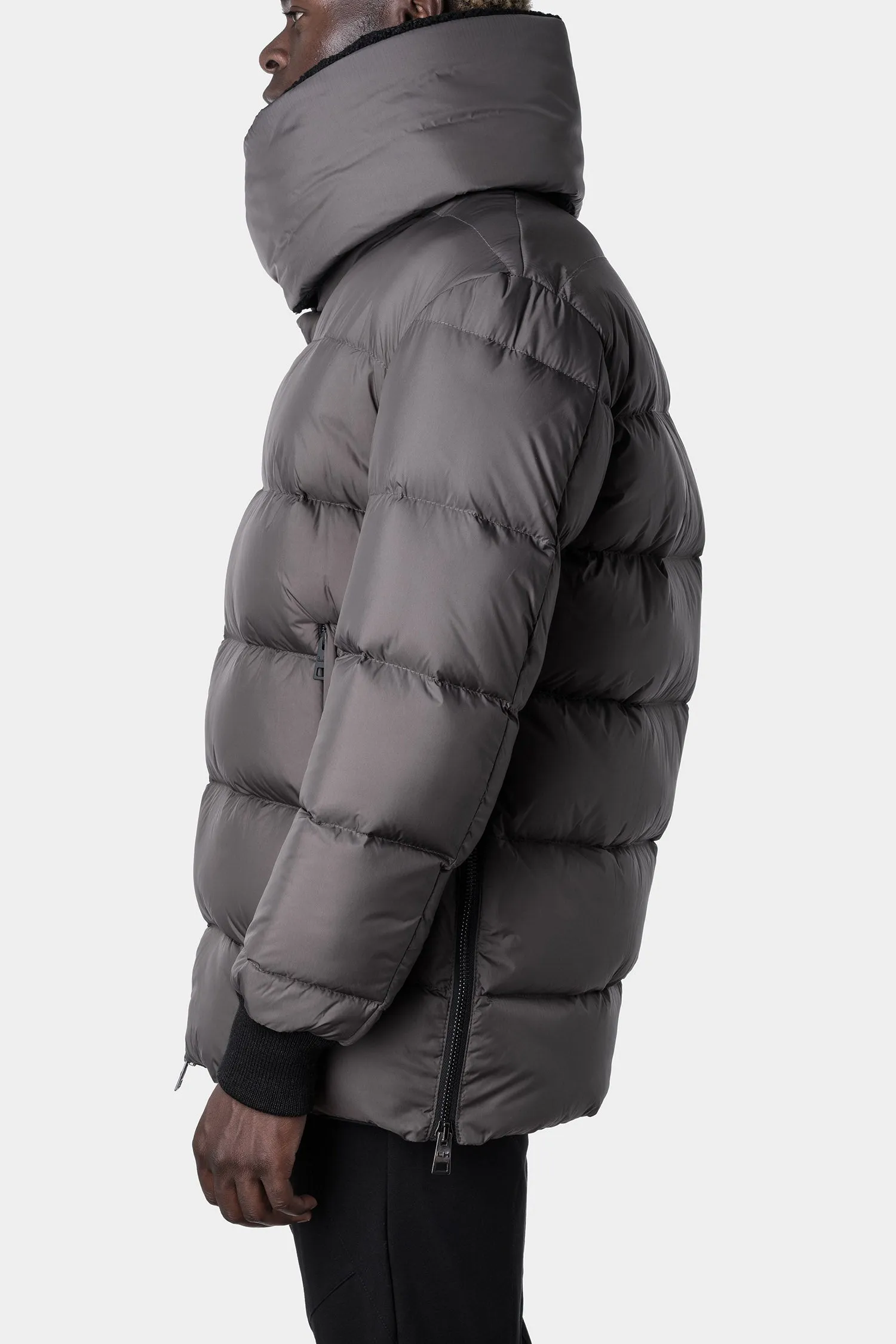 Vegan high neck puffer jacket, Mud grey