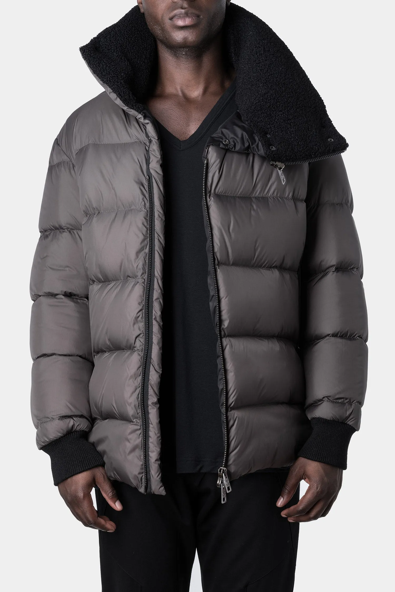 Vegan high neck puffer jacket, Mud grey