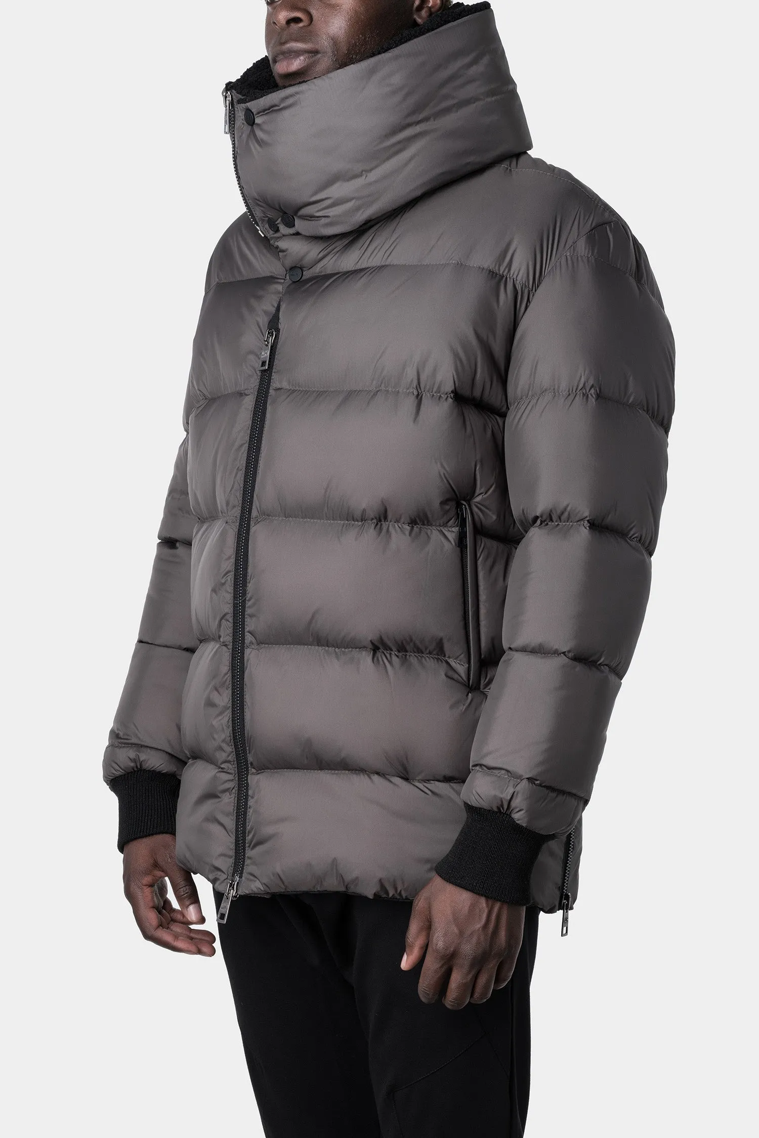 Vegan high neck puffer jacket, Mud grey