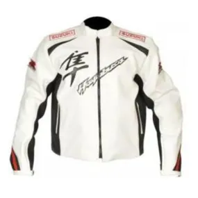 White Hayabusa motorycle jacket with armor protection